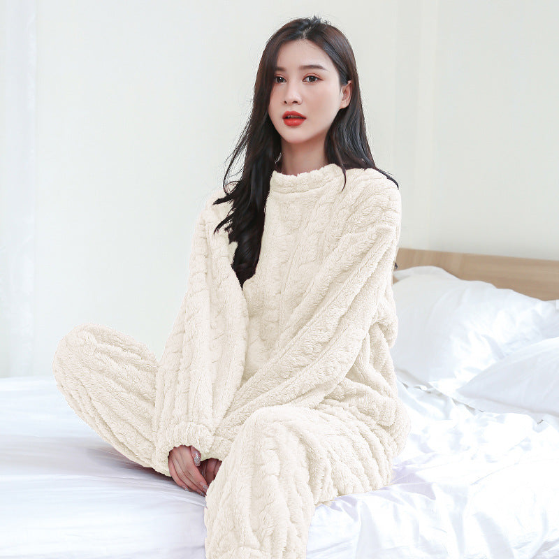 Warm Flannel Loungewear Set – Women’s Thick Blouse and Pants for Home & Sleep