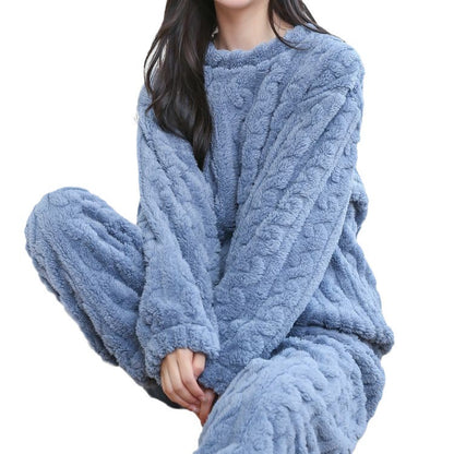 Warm Flannel Loungewear Set – Women’s Thick Blouse and Pants for Home & Sleep