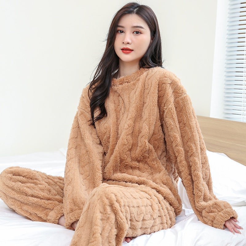Warm Flannel Loungewear Set – Women’s Thick Blouse and Pants for Home & Sleep