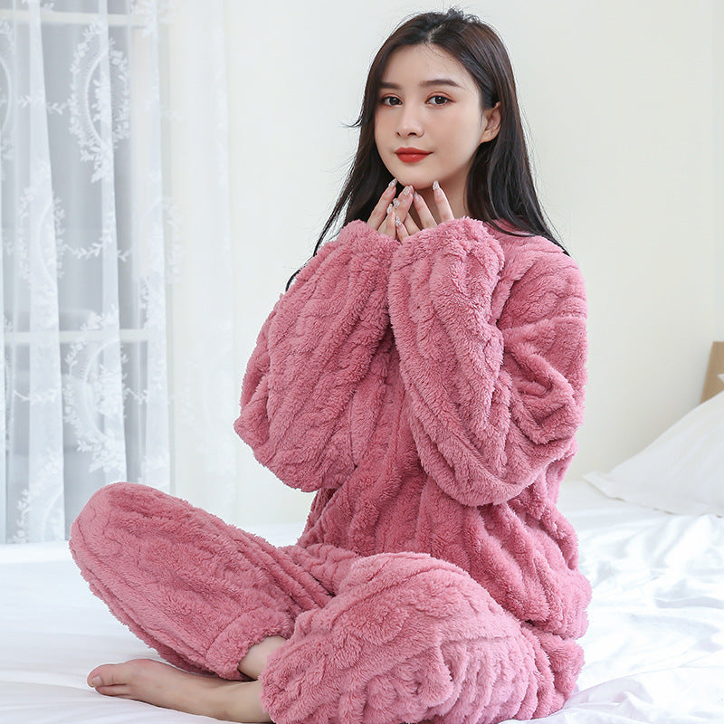 Warm Flannel Loungewear Set – Women’s Thick Blouse and Pants for Home & Sleep