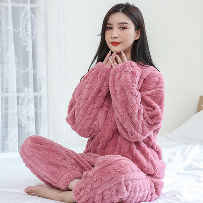 Warm Flannel Loungewear Set – Women’s Thick Blouse and Pants for Home & Sleep