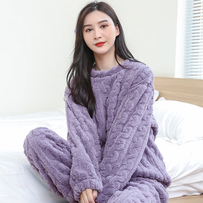 Warm Flannel Loungewear Set – Women’s Thick Blouse and Pants for Home & Sleep